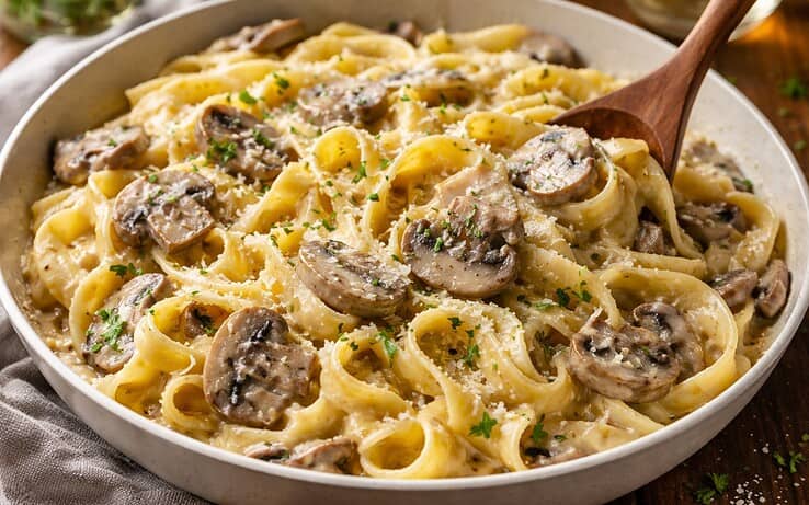 Ταλιατέλες με κρεμώδη σάλτσα τυριών και μανιτάρια σε 30′ (video)