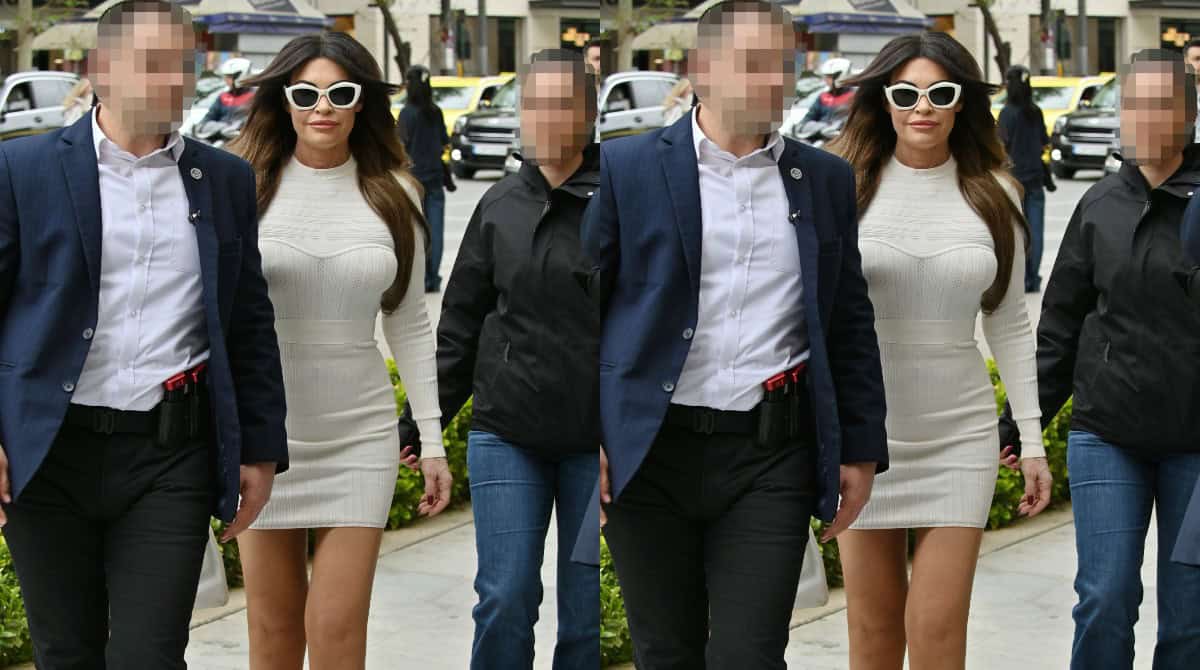 Η Κίμπερλι Γκίλφοϊλ με εντυπωσιακό μίνι φόρεμα στο κέντρο της Αθήνας – Ποιος είναι ο άνδρας-σκιά δίπλα της