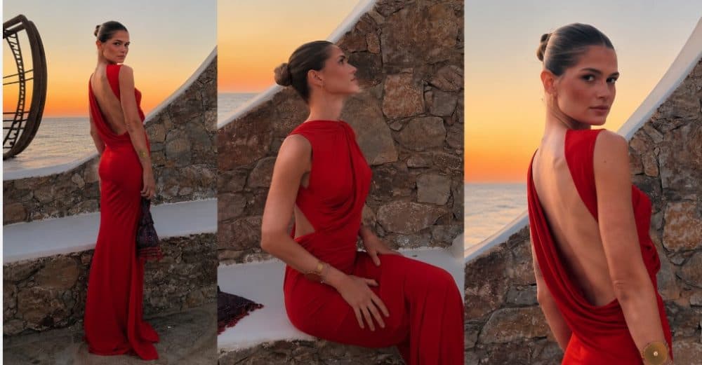 Το κόκκινο φόρεμα της Αμαλίας Κωστοπούλου είναι η πιο κομψή επιλογή για τις καλοκαιρινές βραδινές εμφανίσεις