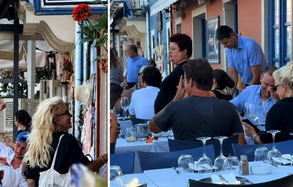 Ελένη Μενεγάκη: Αχτένιστη και χωρίς μακιγιάζ σε ταβέρνα στο Φισκάρδο με τον Μάκη της (Video)